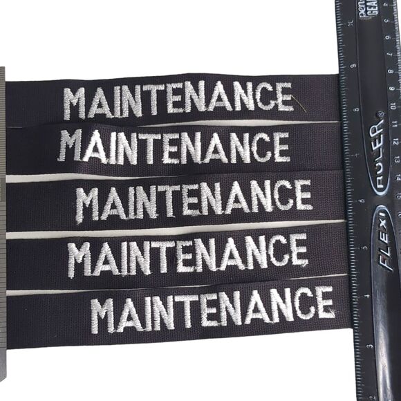Lot of 5 MAINTENANCE Sew On Embroidered Name Tape - Black White Letters 1" Tall - Picture 2 of 4